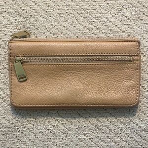 Fossil Flap Snap Bi-fold Long Wallet Tan Leather Zip SL5031